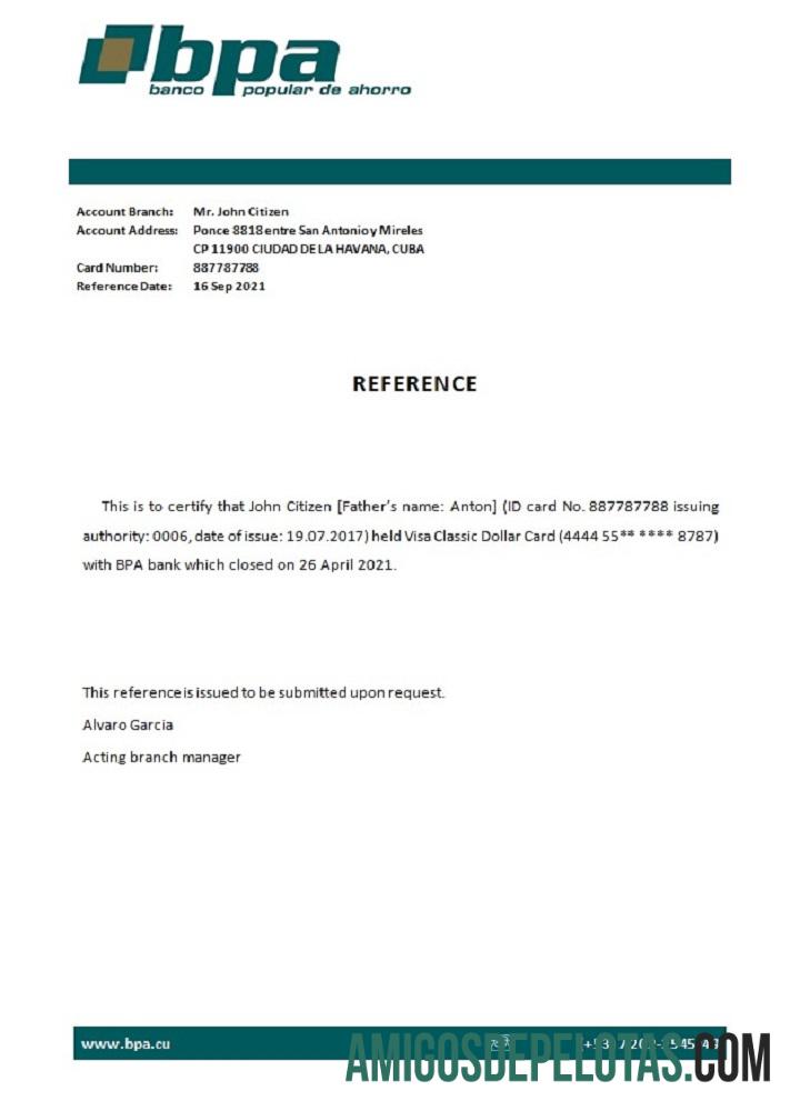 Referência de fechamento do Banco de Poupança Popular de Cuba exemplo
